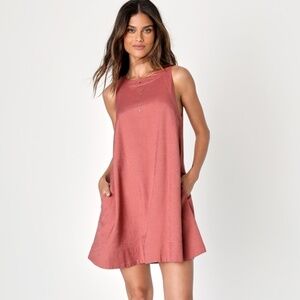 Lulus Shift To Chic Mauve Linen Shift Dress With Pockets Pink - Size M